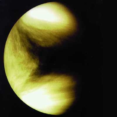 Venus, the "morning star" as seen by the Galileo spacecraft.